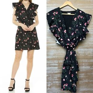 Alexia Admor Ada Ruffle Wrap Dress Rose Floral Preppy Career Work Wear Womens 12